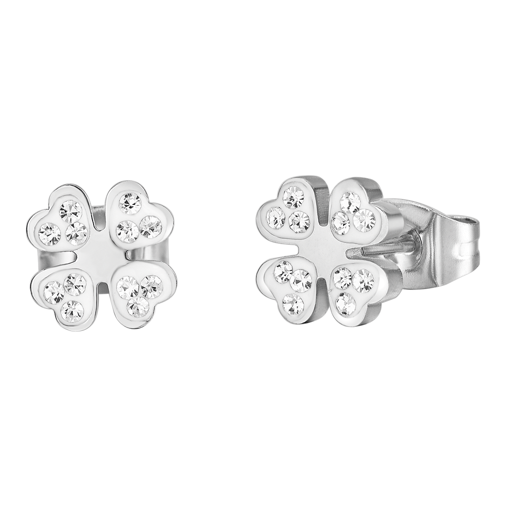 WOMEN'S STEEL EARRINGS WITH FOUR-LEAF CLOVER AND CRYSTALS