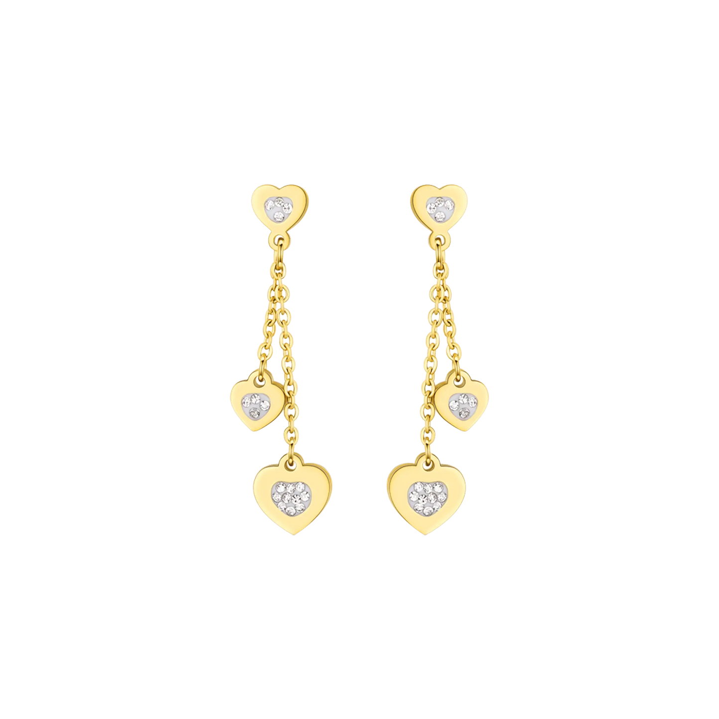WOMAN'S EARRINGS IN IP GOLD STEEL WITH HEARTS AND WHITE CRYSTALS Luca Barra