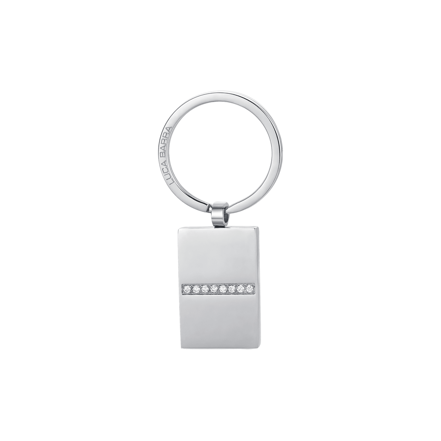 MAN'S KEYRING IN STEEL WITH PLATE AND WHITE CRYSTALS Luca Barra