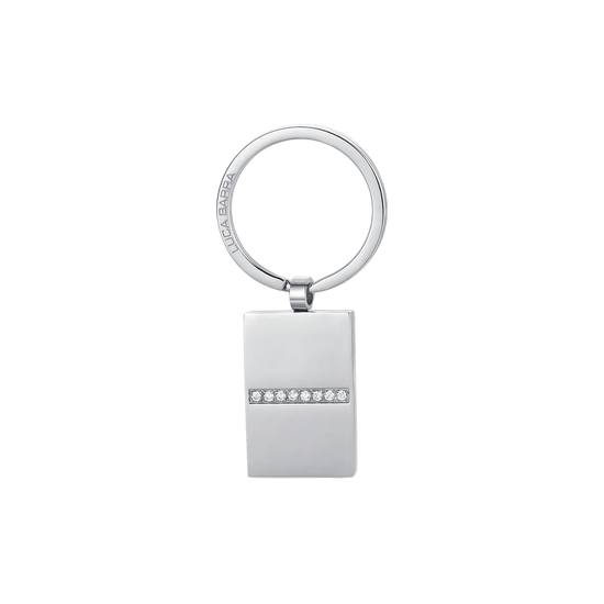 MAN'S KEYRING IN STEEL WITH PLATE AND WHITE CRYSTALS Luca Barra