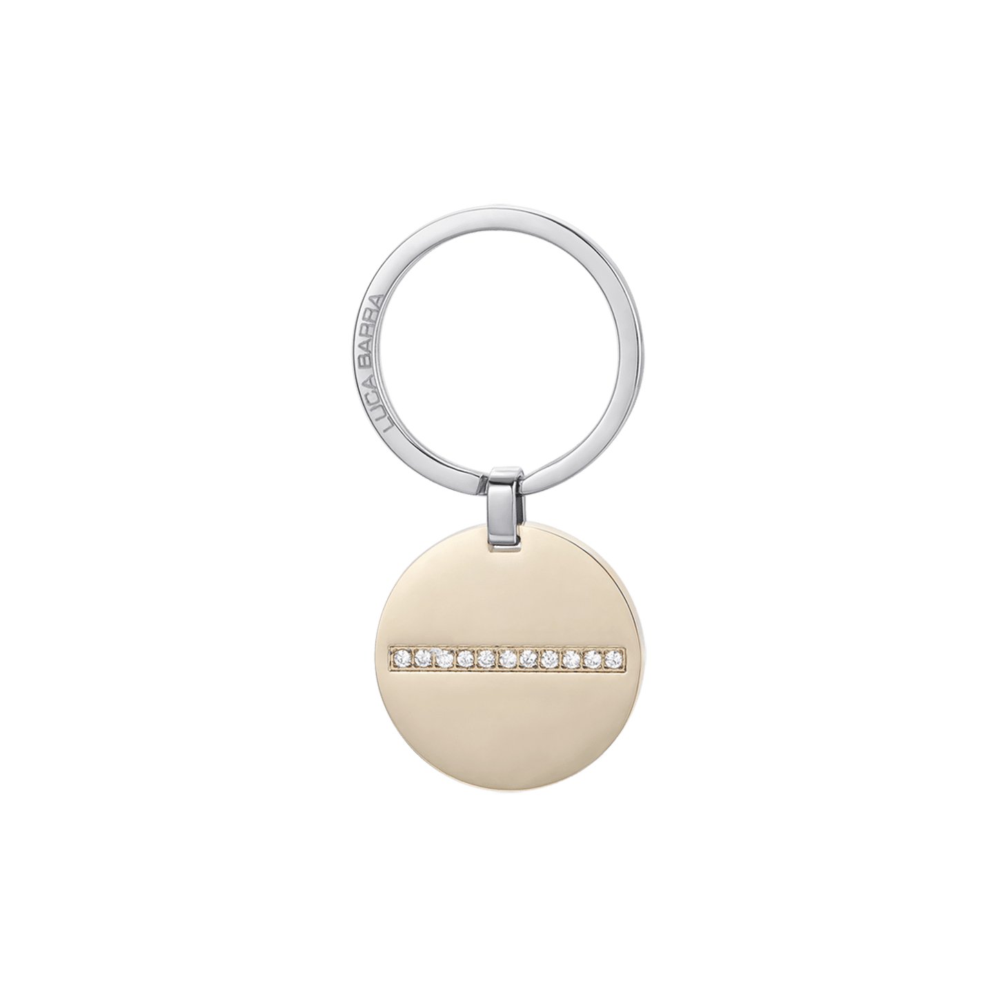 MEN'S STEEL KEY TAG WITH CIRCULAR PLATE IN IP GOLD AND CRYSTALS Luca Barra