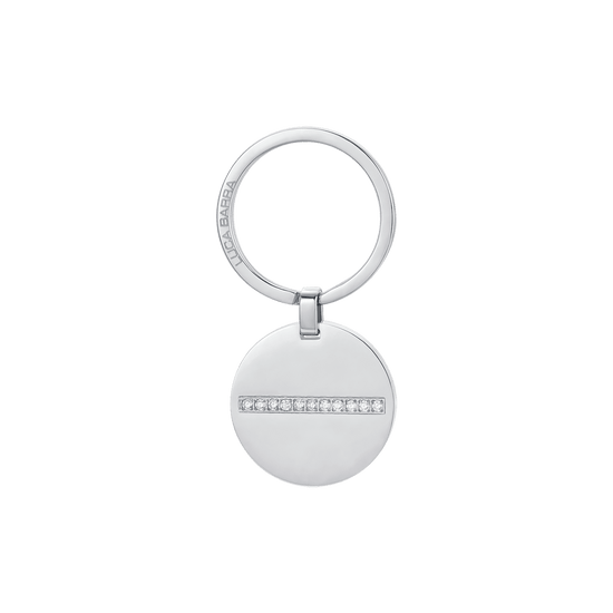 MAN'S KEYRING IN STEEL WITH CIRCULAR PLATE AND WHITE CRYSTALS Luca Barra