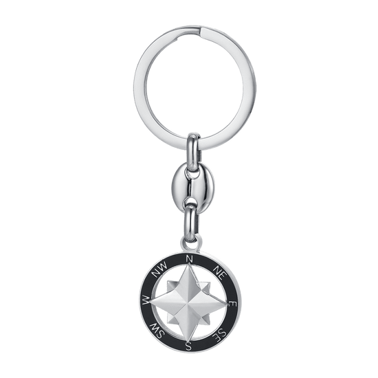 MEN'S STEEL KEYRING WITH ROSE OF THE WINDS WITH BLACK ENAMEL Luca Barra