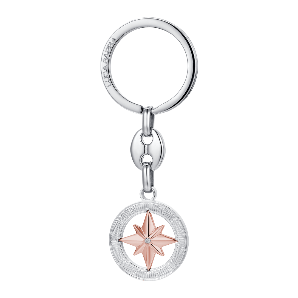 MEN'S STEEL KEYRING WITH ROSE OF THE WINDS IP ROSE Luca Barra