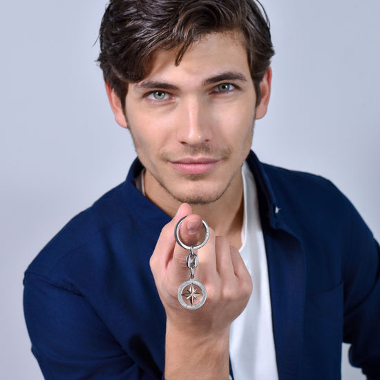 STEEL MAN KEYCHAIN WITH IP ROSE WIND ROSE