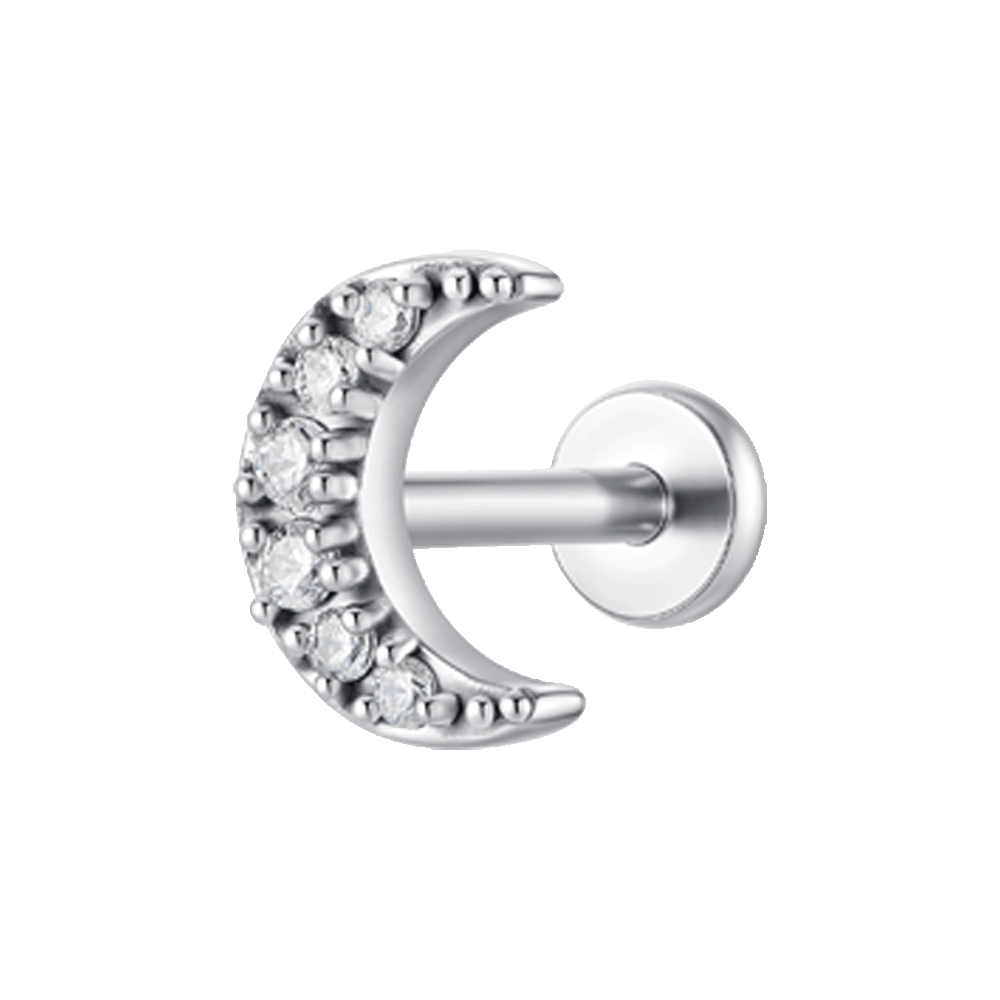 PIERCING ORECCHIO DONNA IN ACCIAIO FORMA LUNA CON ZIRCONI BIANCHI