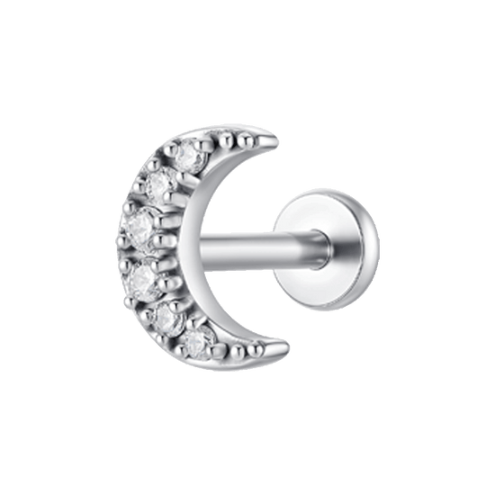 PIERCING ORECCHIO DONNA IN ACCIAIO FORMA LUNA CON ZIRCONI BIANCHI