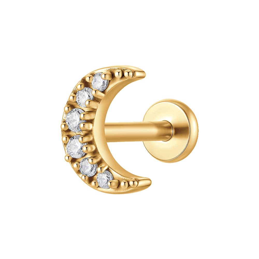 PIERCING ORECCHIO DONNA IN ACCIAIO FORMA LUNA CON ZIRCONI BIANCHI COLORE ORO