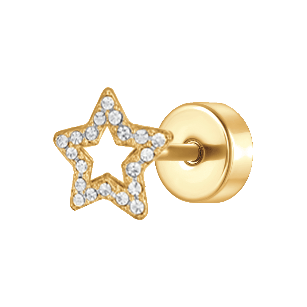 PIERCING ORECCHIO DONNA IN ACCIAIO FORMA STELLA CON ZIRCONI BIANCHI COLORE ORO