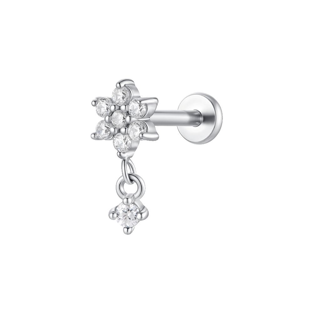 PIERCING ORECCHIO DONNA IN ACCIAIO FORMA FIORE CON PETALI ZIRCONI BIANCHI