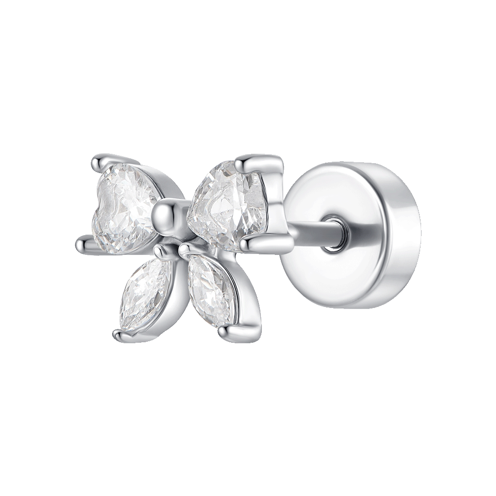 PIERCING ORECCHIO DONNA IN ACCIAIO FARFALLA CON ALI DI ZIRCONE BIANCHI