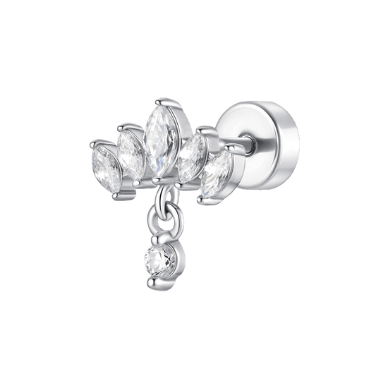 PIERCING ORECCHIO DONNA IN ACCIAIO VENTAGLIO ZIRCONI BIANCHI E CRISTALLO